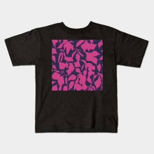 Birch leaves pink on dark blue, seamless pattern Kids T-Shirt